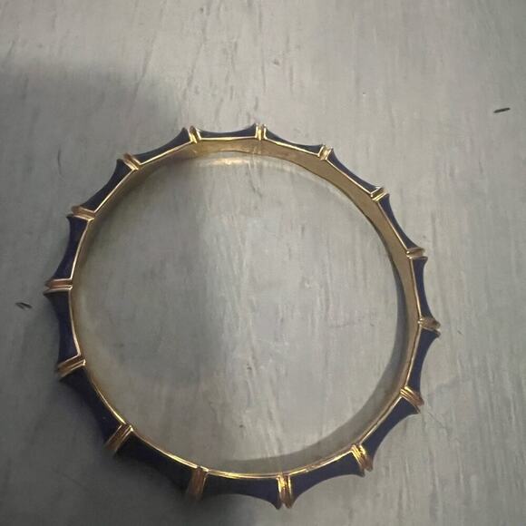 STELLA & DOT Bangle Bracelet Navy Blue Gold Tone Enamel JULEP BAMBOO Stackable - Picture 10 of 10
